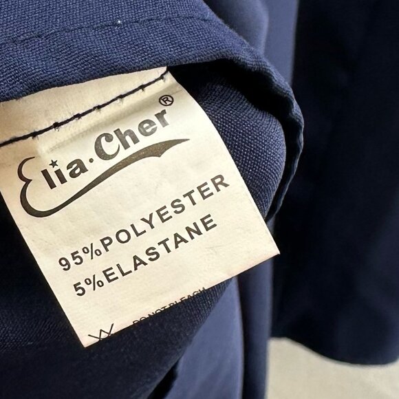 Elia Cher Midi Dress Sz L Pleated V-Neck Adjustable Crossback Strap Pleated Navy - Picture 11 of 14